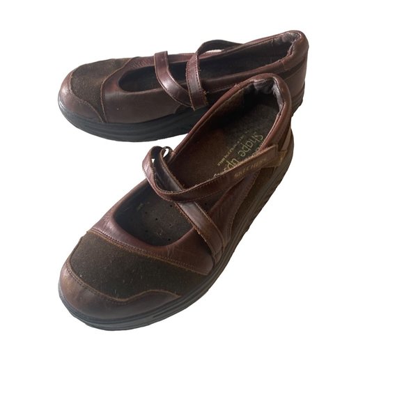 Skechers Shape-Ups brown leather slip on shoes size 7 - Picture 1 of 8